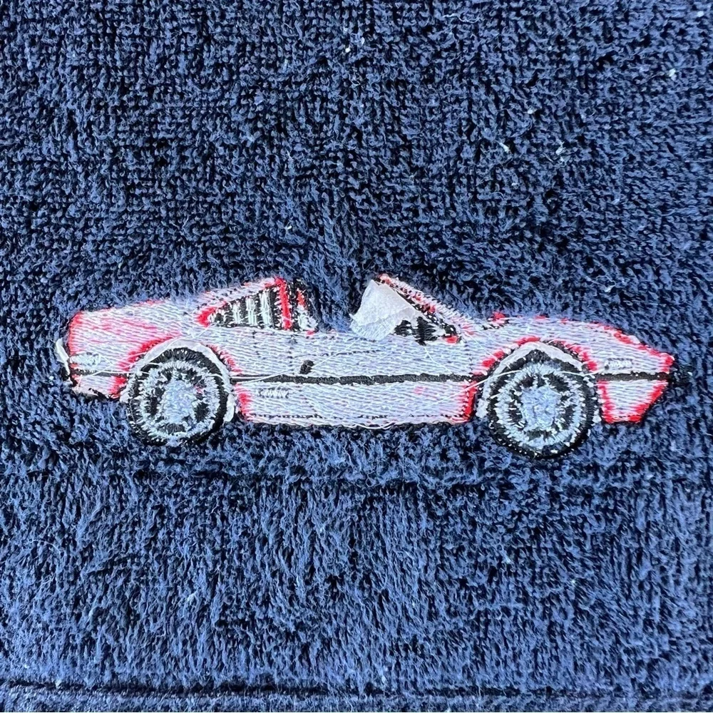 Vintage Ames Corvette Hand Towel Checkerboard Border Cotton Velour 16x30 GUC